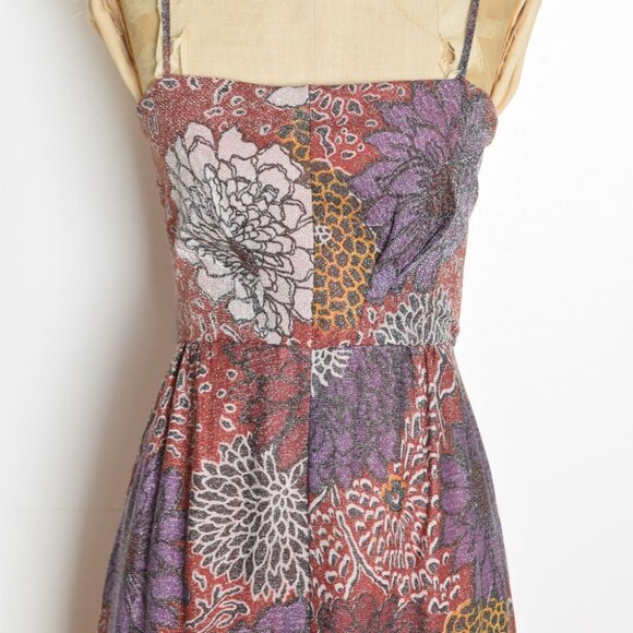 vintage 70s sun dress metallic floral mum print hippie boho sparkle maxi S M - Picture 3 of 7